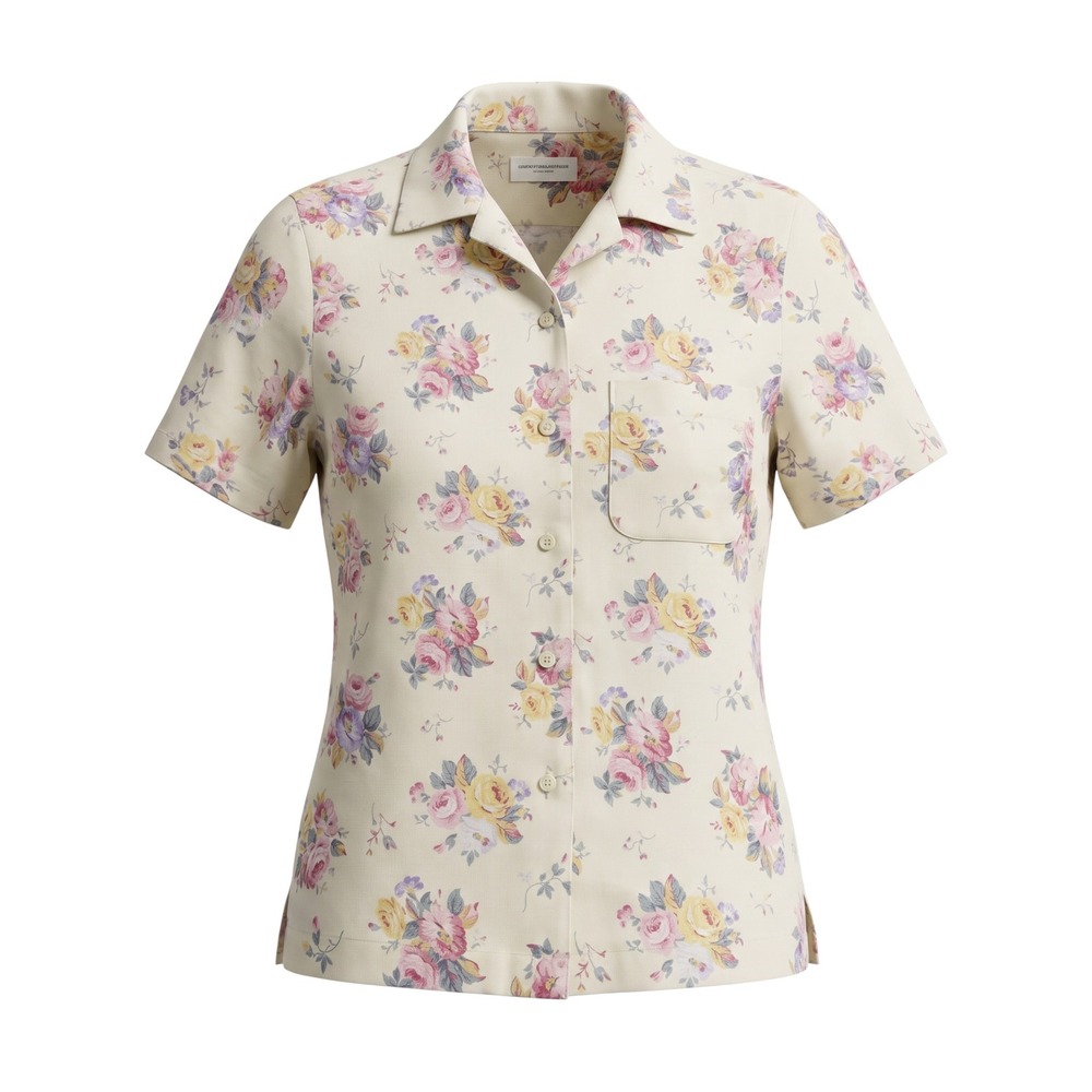 Jones New York Sport Womens Floral Button Up Cream Short Sleeve Collar Shirt